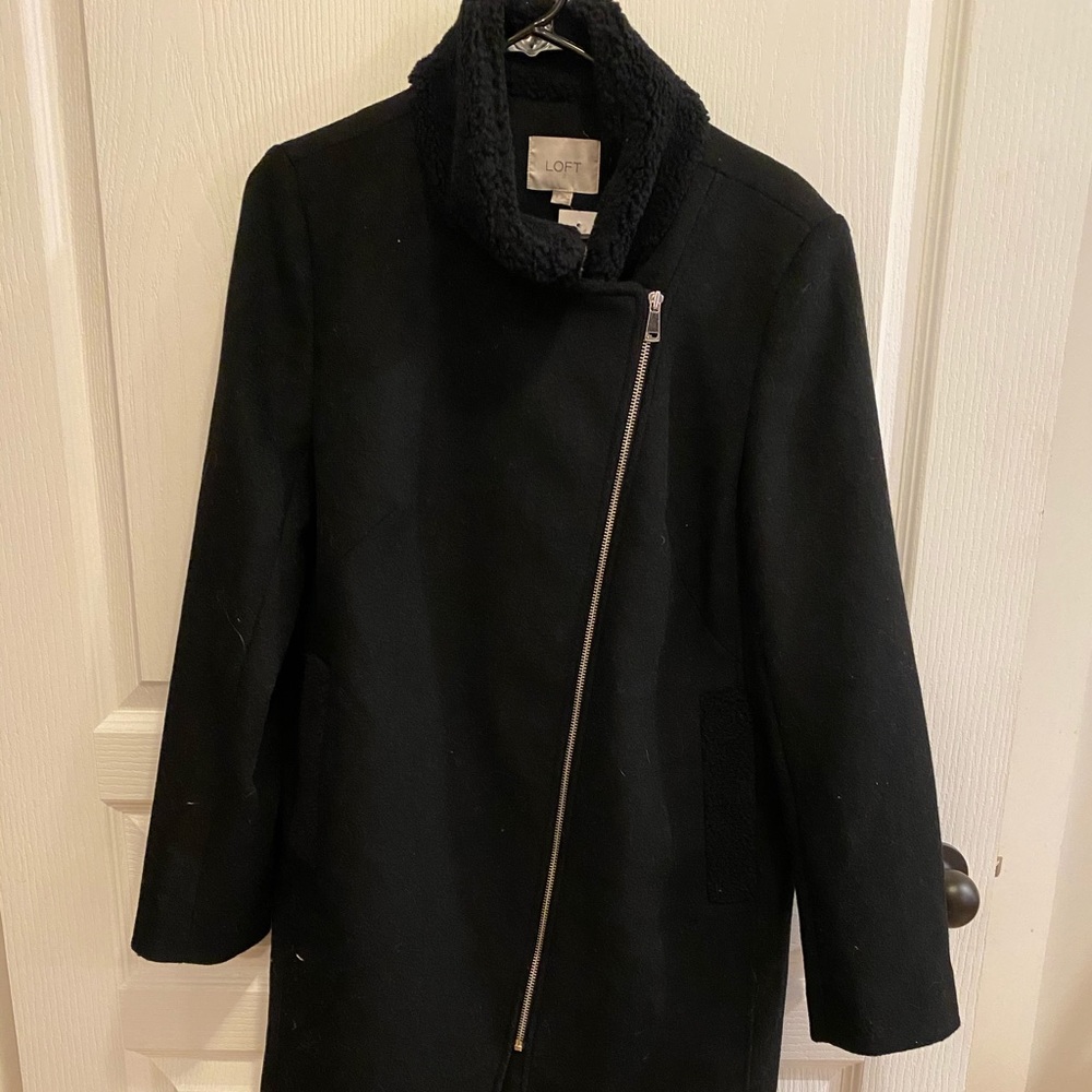 LOFT Black Sherpa Lined Coat